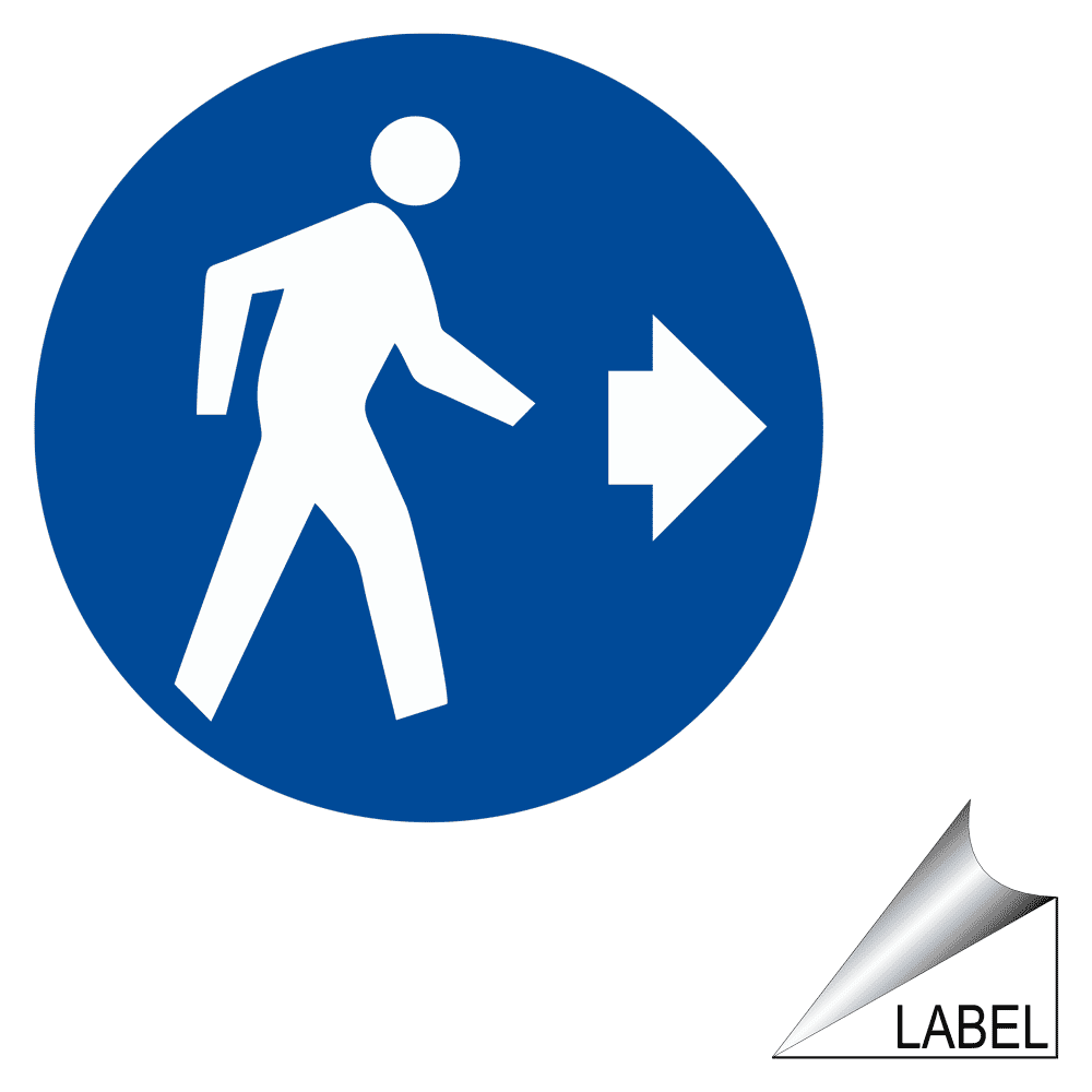 Directional Walk Right Symbol Label / Sticker - Reflective Blue