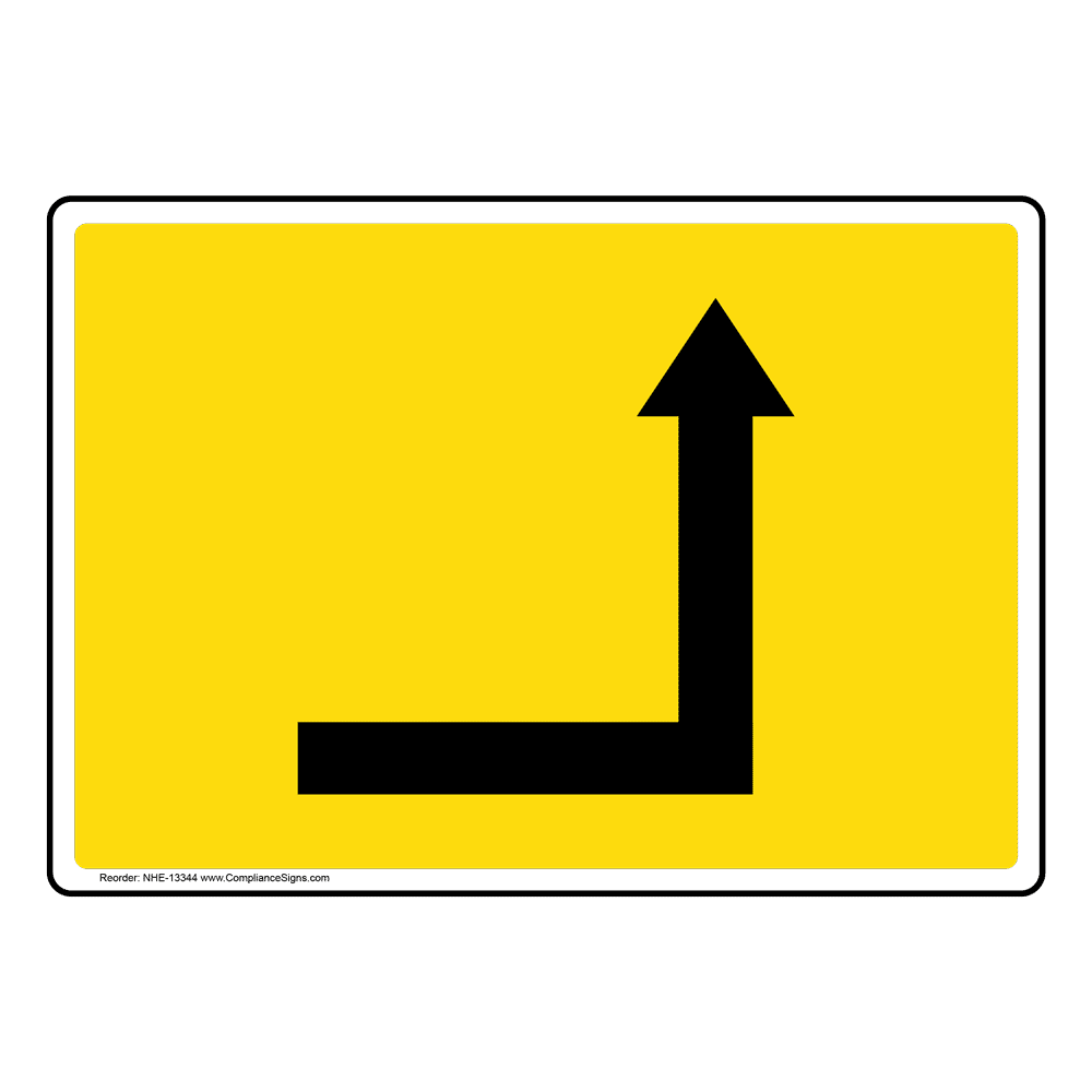 Directional Sign - 90 Degree Right Directional Arrow Black On Yellow