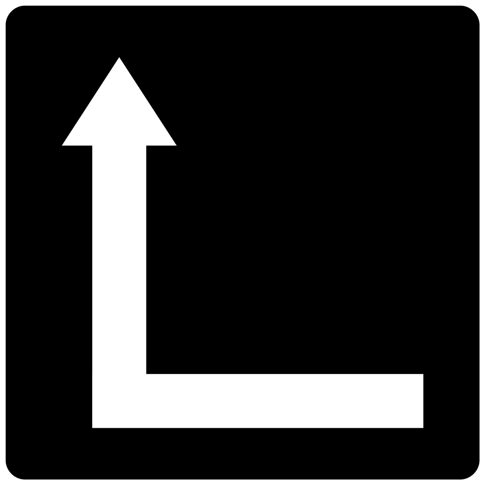 Tactile 90 Degree Left Arrow White on Black Sign RRE-215-WHTonBLK