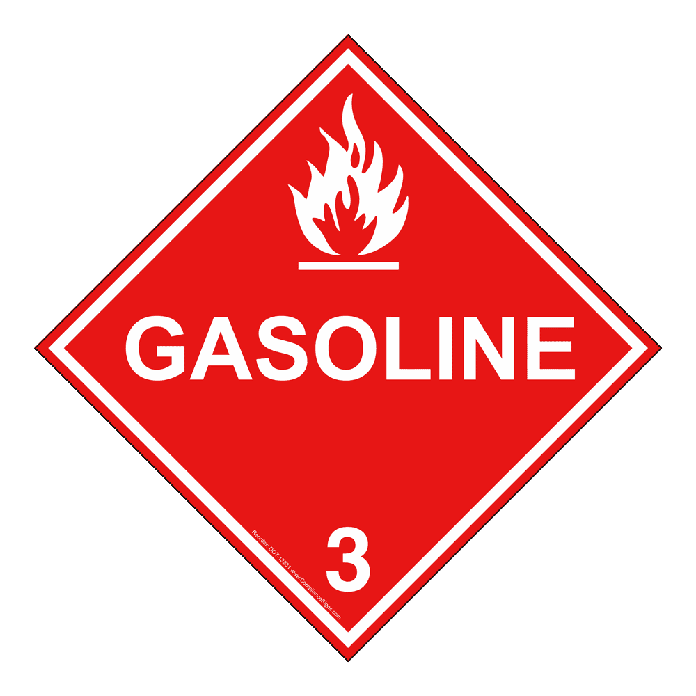 DOT Gasoline 3 Hazmat Sign