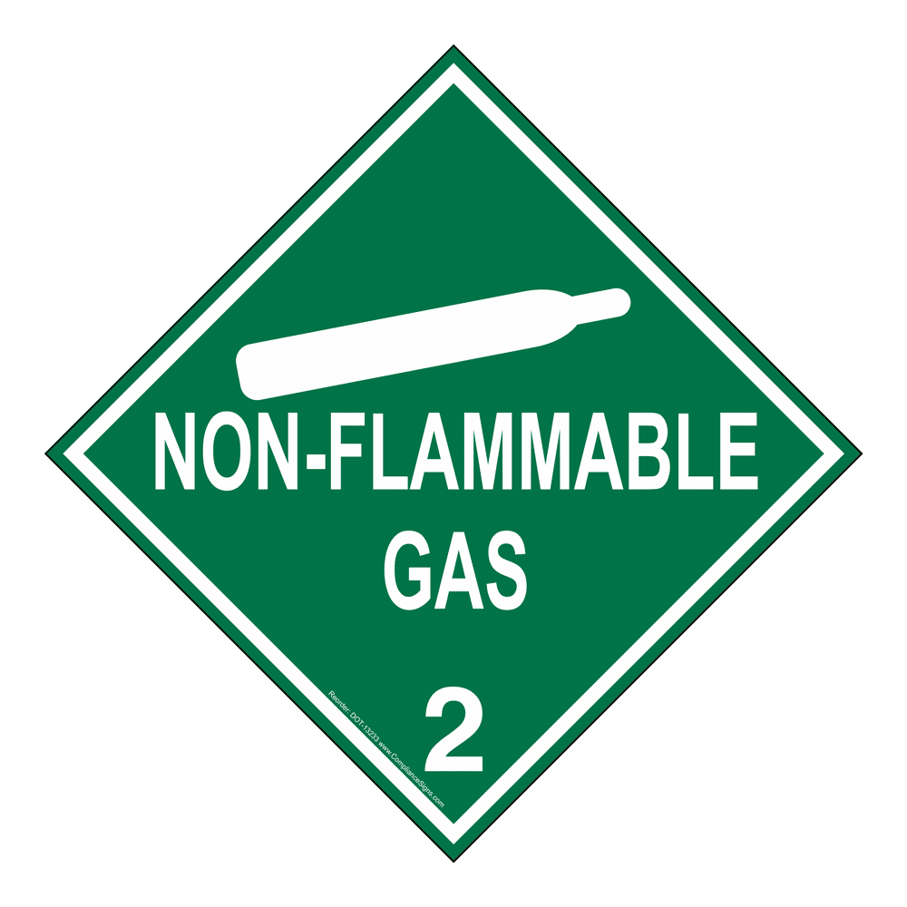 NONFLAMMABLE GAS 2 DOT Placard or Label Green Hazmat Warning