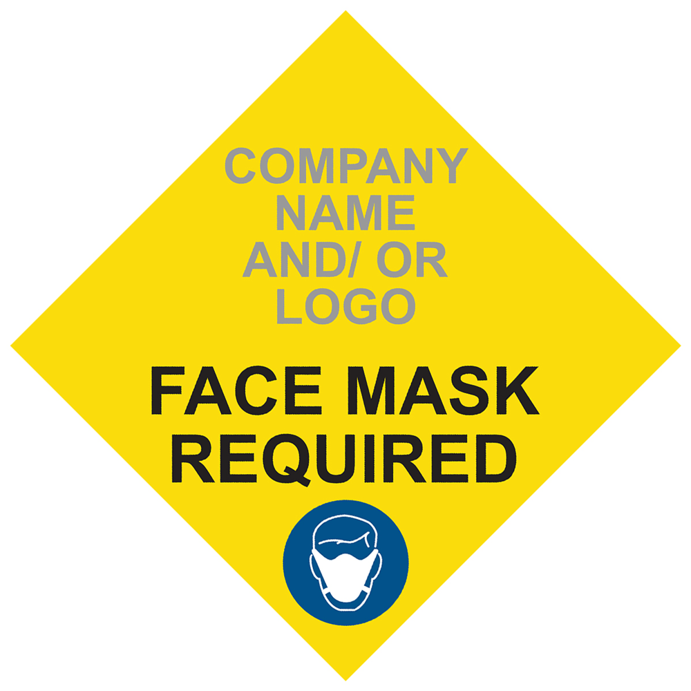 Custom Face Mask Floor Sign - Yellow - Diamond - Name or Logo