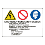Emergency Generator Danger High Voltage Sign With Symbol NHE-28603