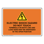 Orange Electrical Shock Hazard Do Not Touch Sign with Yellow Triangle