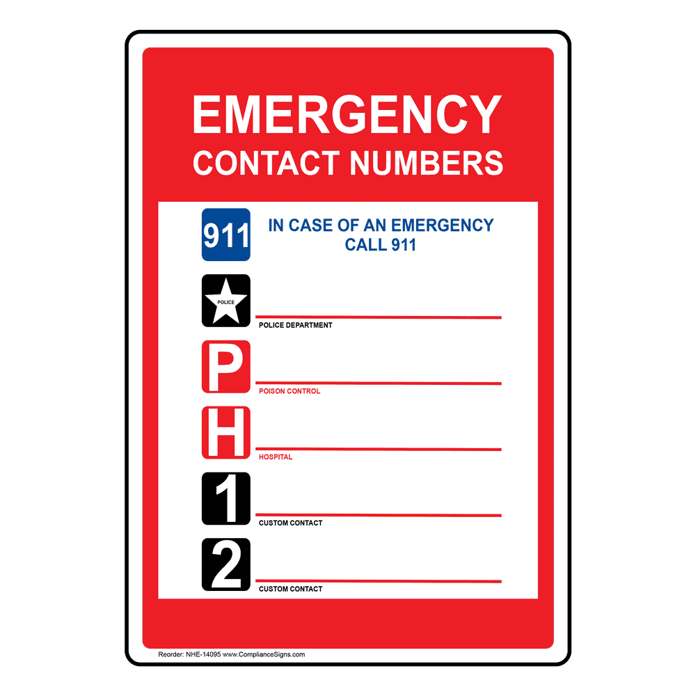Red Vertical Sign Emergency Contact Numbers 911 Sign