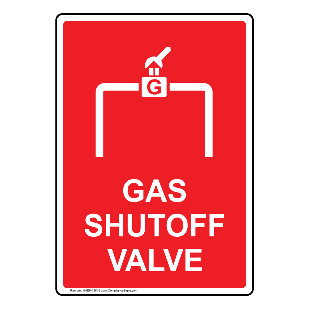 Gas Shutoff Valve Hazmat Sign Or Label Vertical Symbol Glow Red 8290