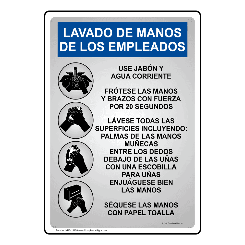 Employees Must Wash Hands Sign Spanish