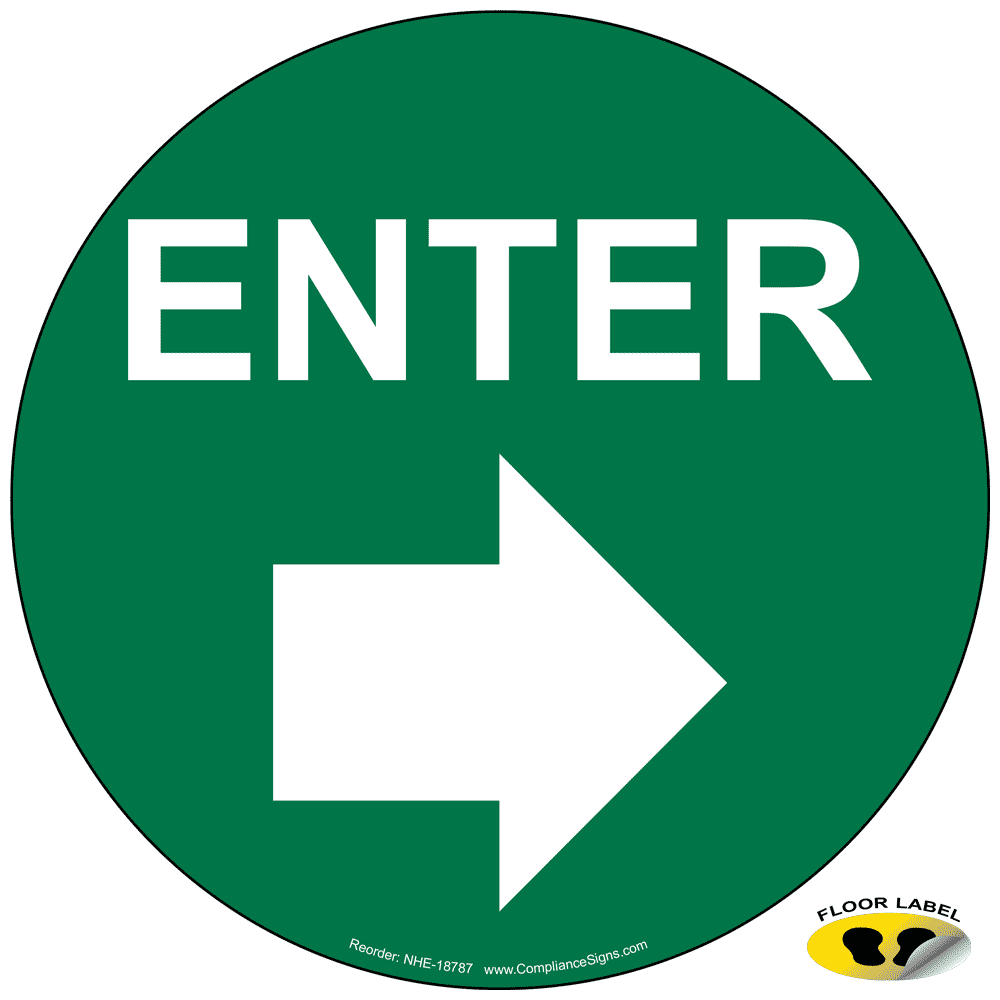 Enter With Down Arrow Floor Label - Green - US Made