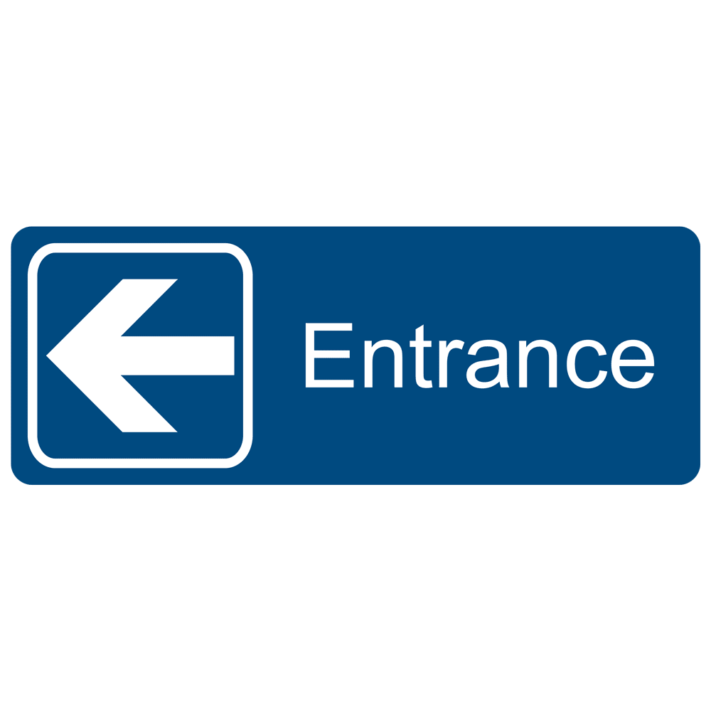 Entrance Left Engraved Sign EGRE-320-SYM-WHTonBLU Enter / Exit