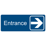 Entrance Right Engraved Sign EGRE-325-SYM-WHTonBLU Enter / Exit