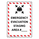 Portrait Emergency Evacuation Staging Sign With Symbol NHEP-30334