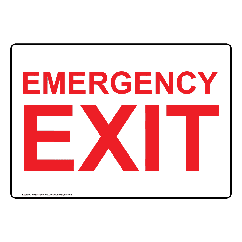 White Glow Emergency Exit Sign - 6 Sizes