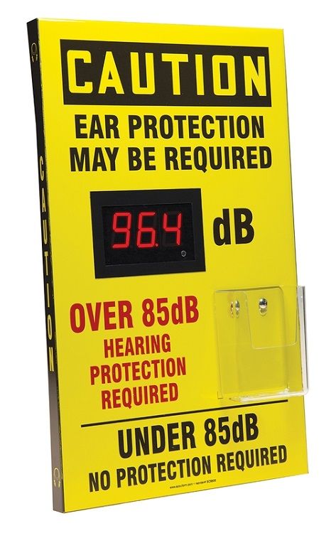 Yellow decibel meter sign with digital readout 15SD606