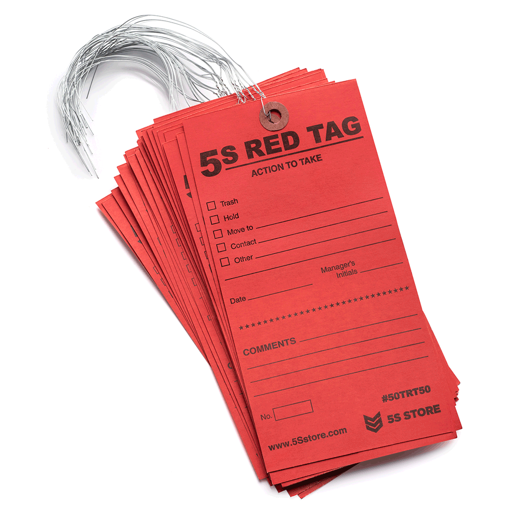 5S Red Tags w/12-inch Wire, 50 pk