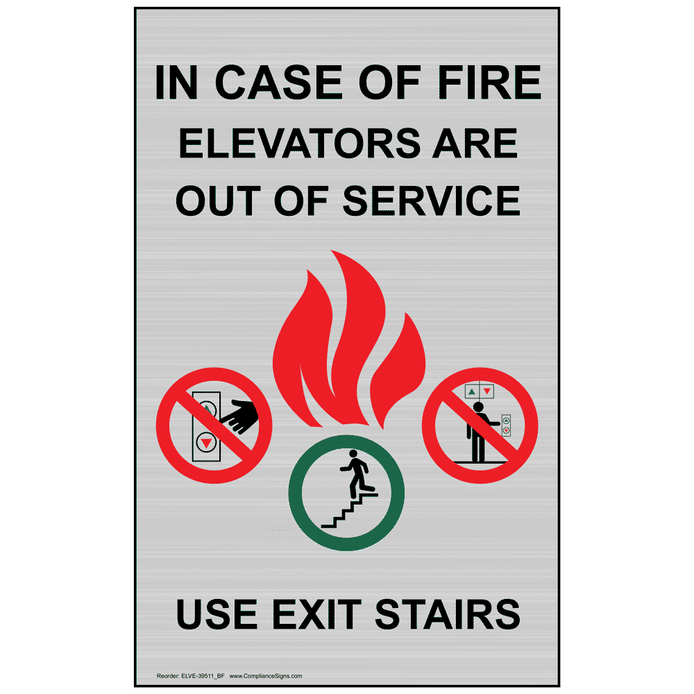 NEW * IN CASE OF FIRE  ELEVATORS ARE OUT OF SERVICE-" USE EXIT " SIGN 