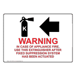 Warning In Case Of Appliance Fire, Use This Extinguisher With Left Arrow Sign NHE-18195