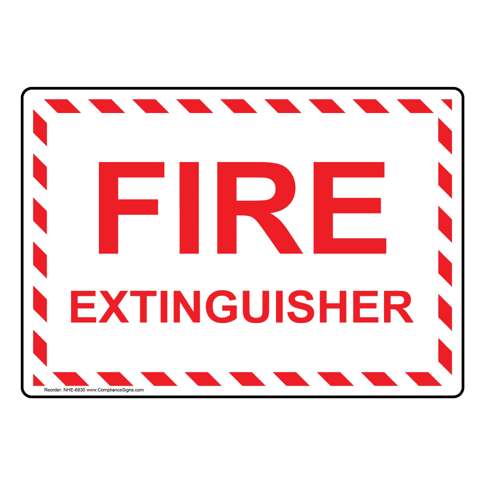 White Glow Fire Safety / Equipment Sign: Fire Extinguisher - 6 Sizes