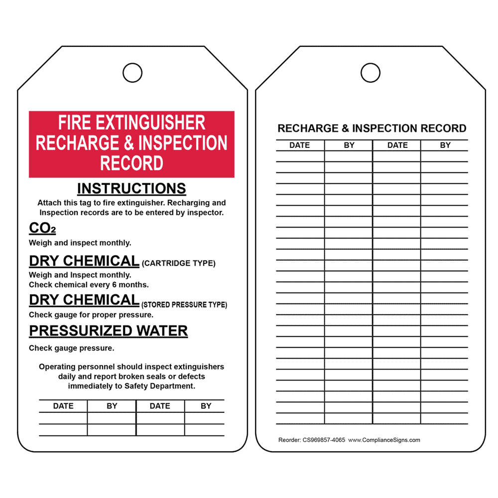 Fire Extinguisher Maintenance Record Inspection Tags 