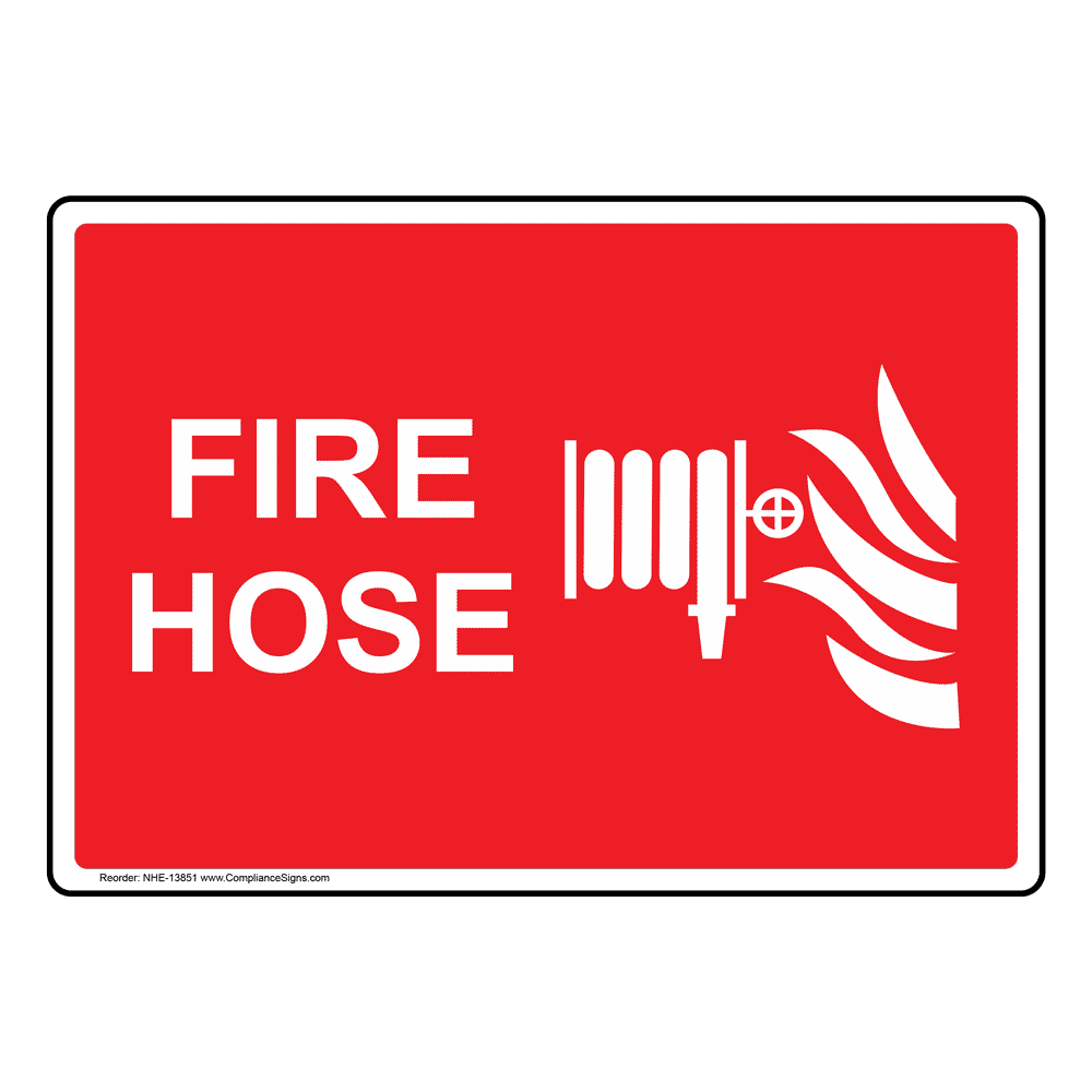 Glow Red Fire Hose Sign or Label - Symbol