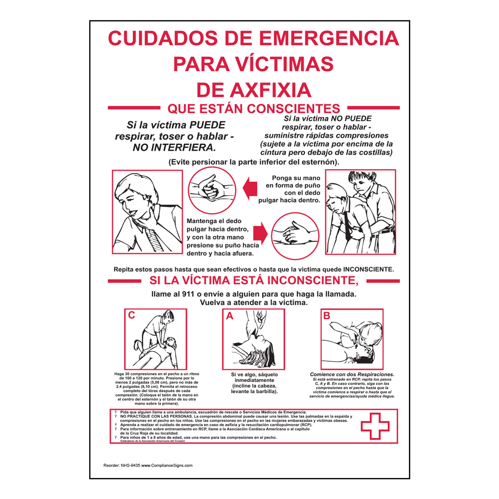 Spanish Vertical Sign Emergency Response Emergency Care For Choking