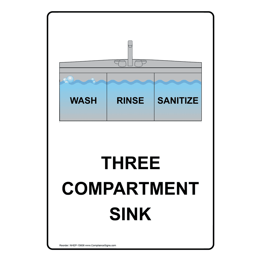 Vertical Sign - Food Prep / Kitchen Safety - Wash Rinse Sanitize Three vertical-sign-food-prep-kitchen-safety-wash-rinse-sanitize-three