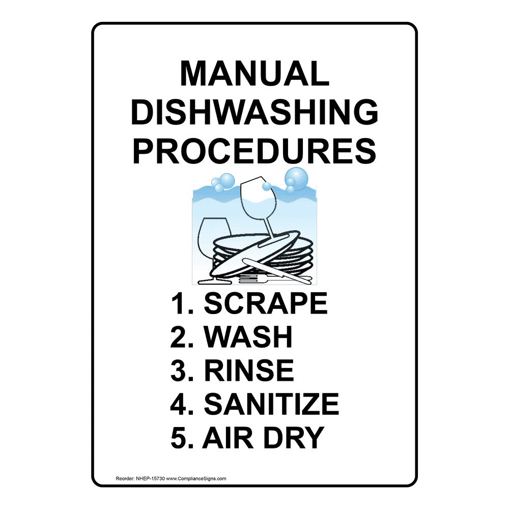 White Vertical Sign Manual Dishwashing Procedures