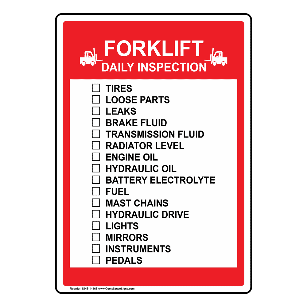 Vertical Sign - Forklift - Forklift Daily Inspection Sign