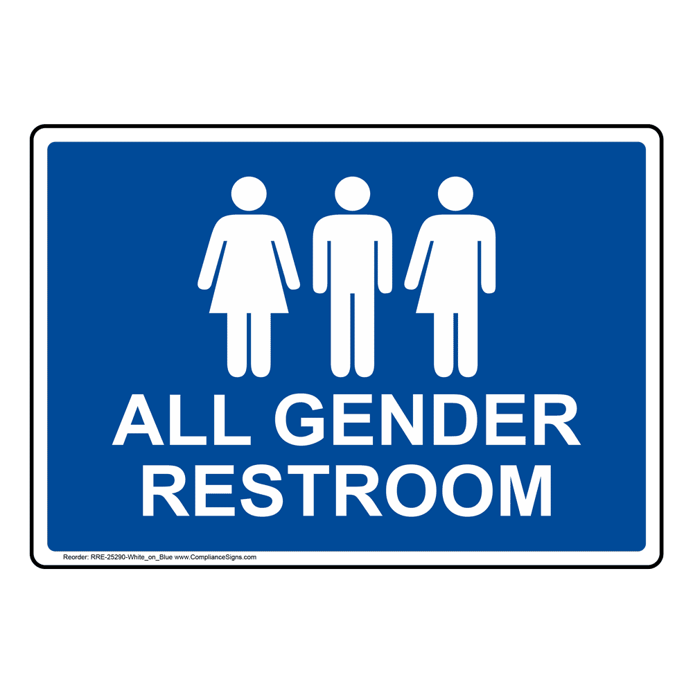 Men Only Bathroom Door Sign with Male Gender Symbol and Text White on Blue