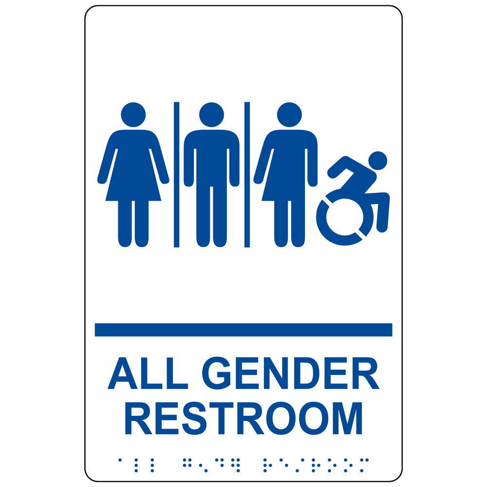 Portrait All Gender Restroom Braille Sign Rre 25416r Bluonwht