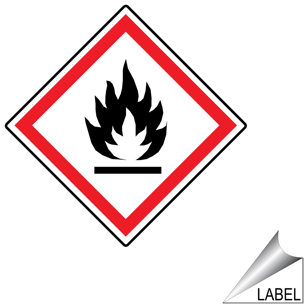 Flammable Ghs Flame Symbol Label Sticker White Reflective