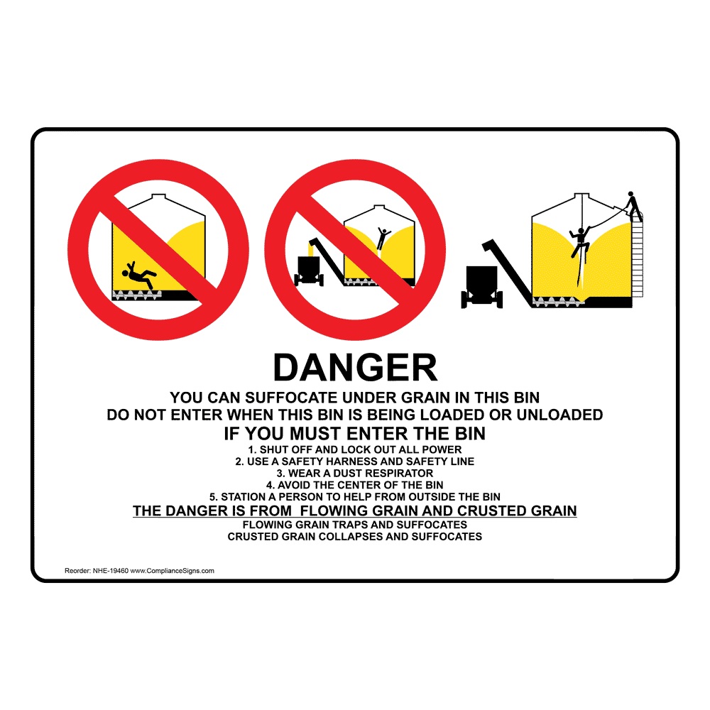 Agricultural Lockout Tagout Sign Danger You Can Suffocate Under Grain