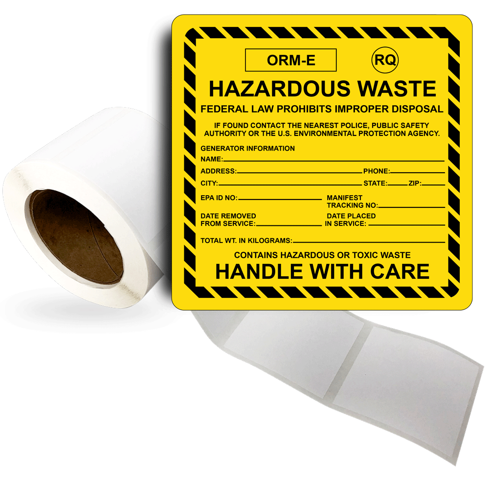 Roll of Labels OrmE Rq Hazardous Waste Federal Law 5 Mil Poly