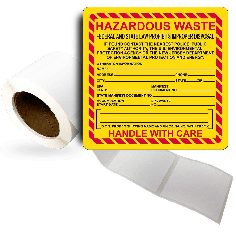 Hazardous Waste Contact Helmet Labels on a Roll - Square Yellow