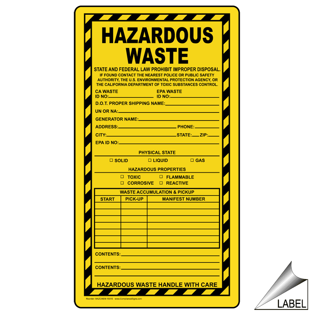 Hazmat Hazardous Waste Law Prohibit Improper Disposal Label US Made