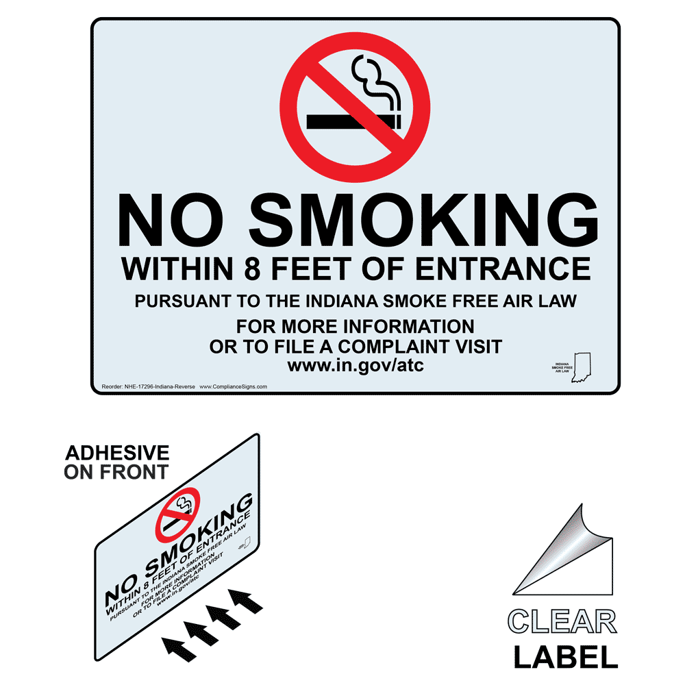 No Smoking Within 8 Feet Of Entrance Label NHE-17296-Indiana-Reverse