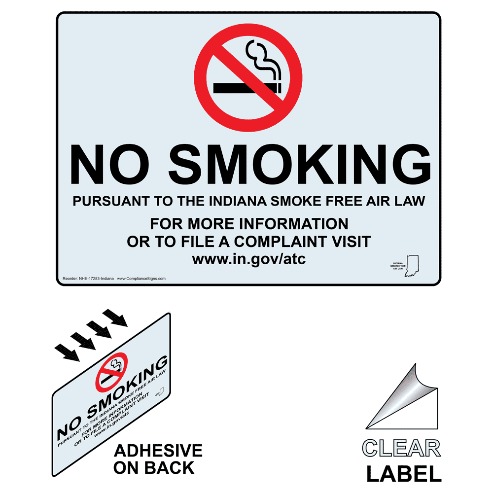 No Smoking Smoke Free Air Law Label NHE17283Indiana No Smoking