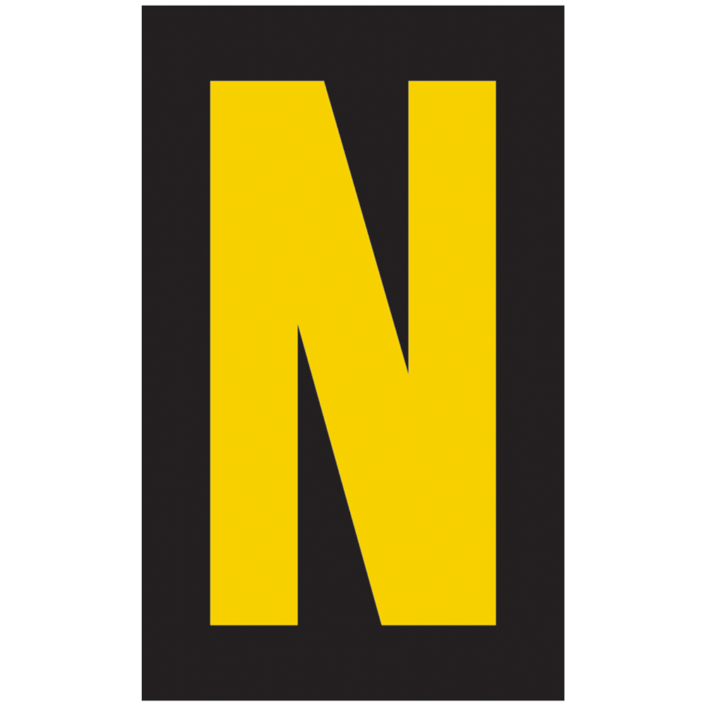 Letter N Reflective Label - Yellow-on-Black - 2 Sizes - CS997177