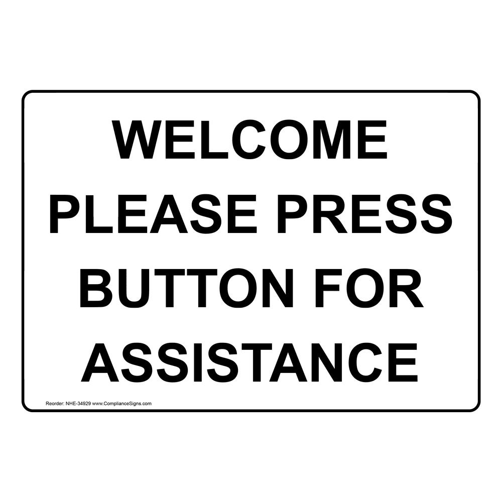 Adhesive Backed Engraved PUSH BUTTON for ASSISTANCE Wall Sign Yellow 3x5 Plaque Retail Business Store Office 