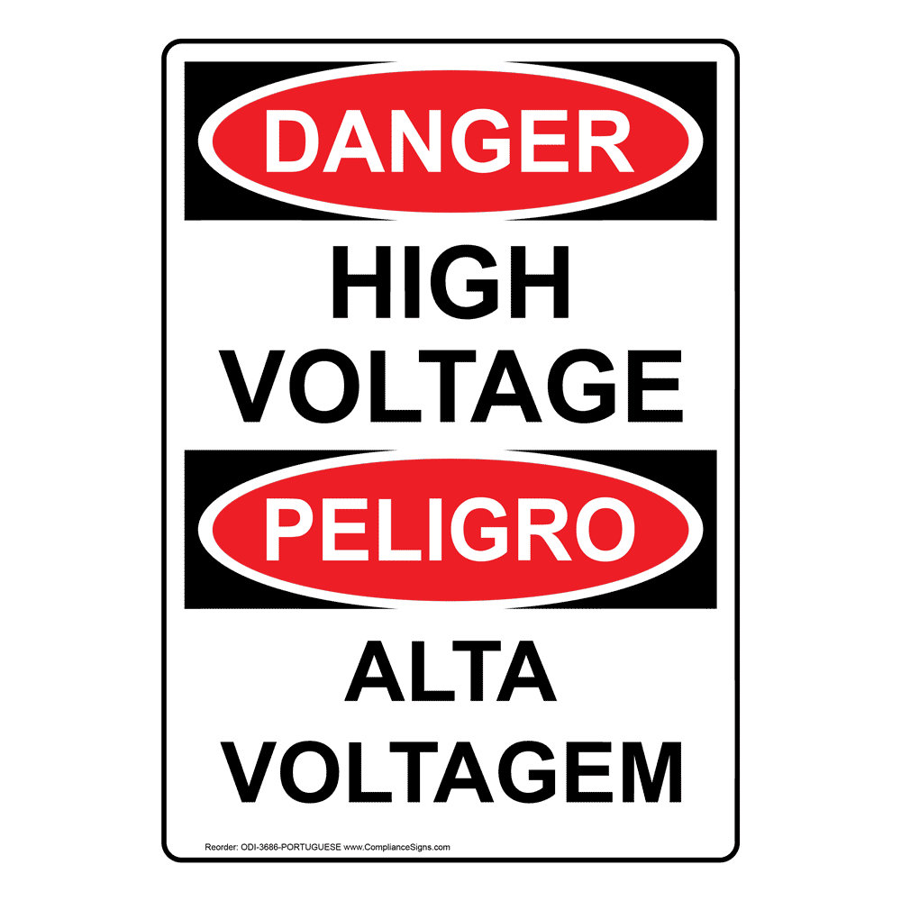 English + Polish Sign or Label - High Voltage - OSHA Electrical