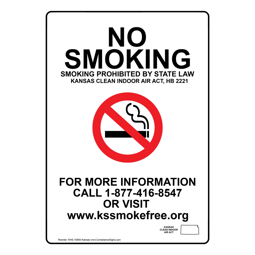 No Smoking Smoking Prohibited By State Law Sign NHE-10800-Kansas