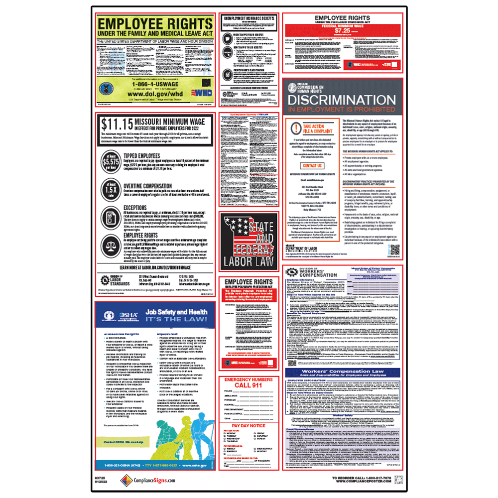 Labor Laws Poster - Missouri - Federal - OSHA - English