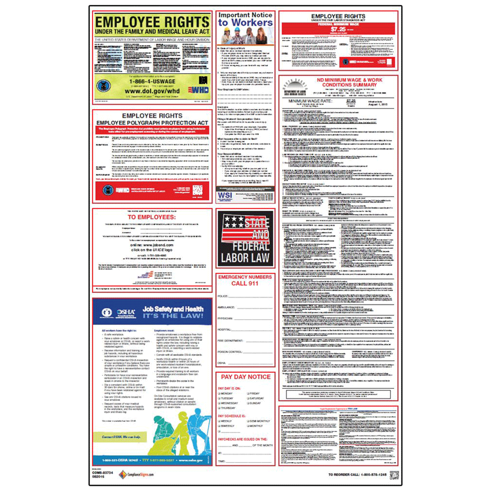 Labor Laws Poster North Dakota Federal OSHA English