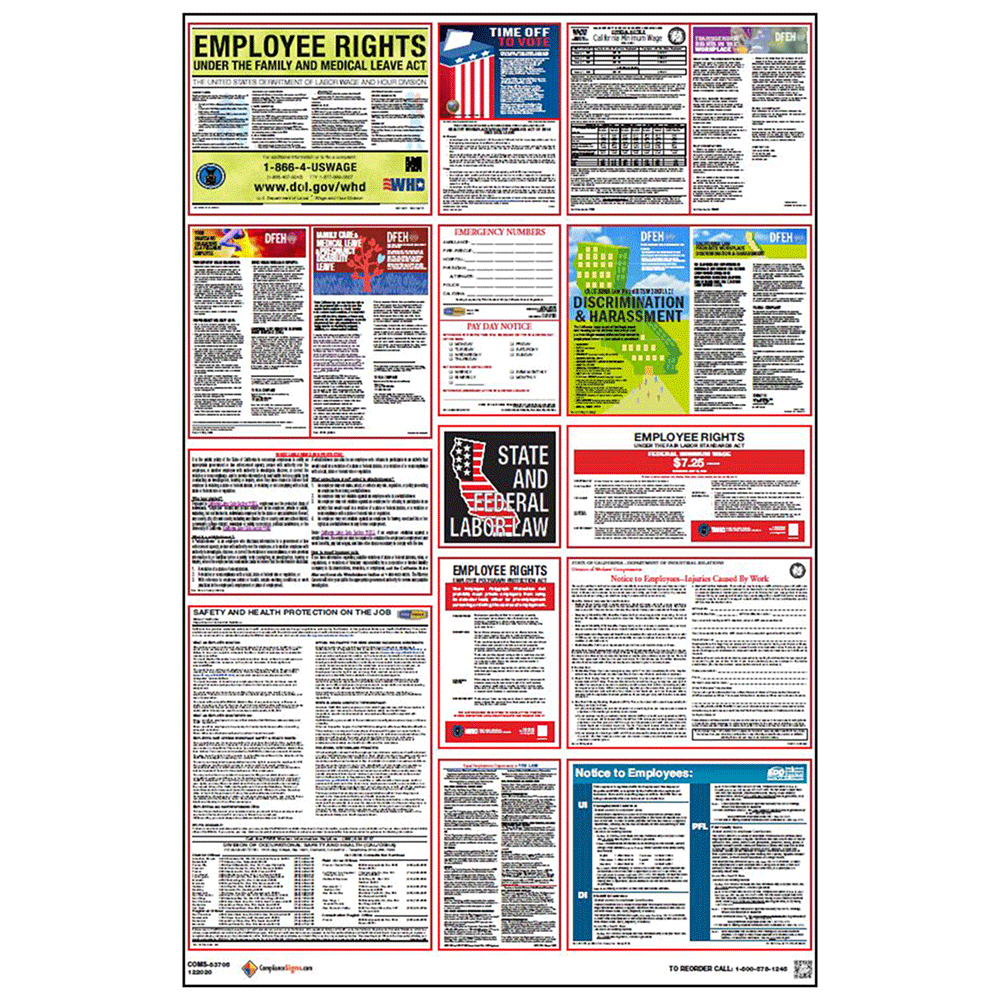 Labor Laws Poster California Federal OSHA English