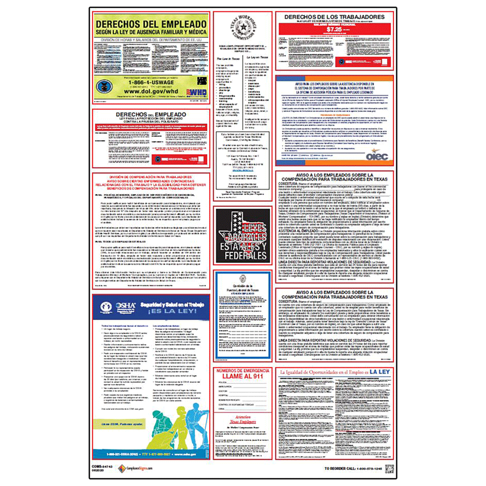 2019 Texas Labor All-in-One Labor Law Posters Laminated OSHA Compliant 27 x 40 inch TX2-27X40-SP Spanish 