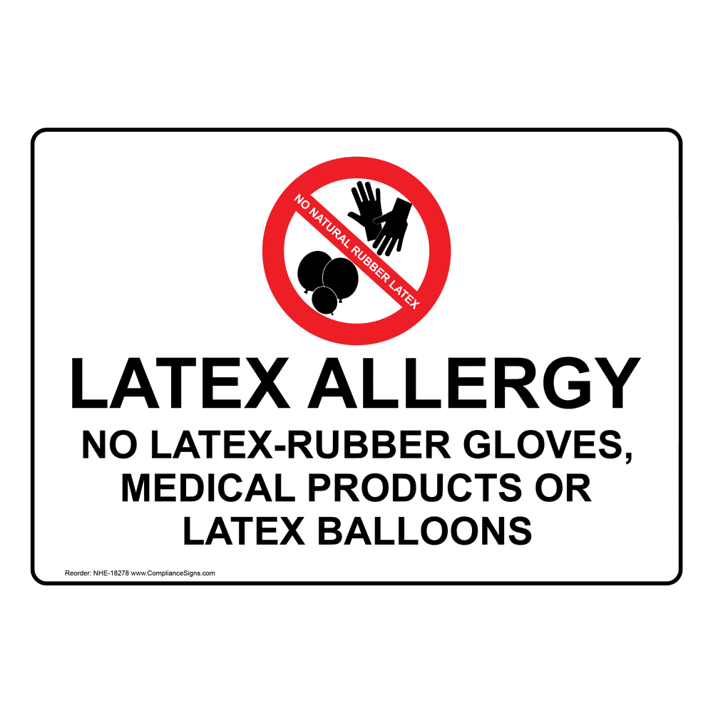 White Latex Allergy No Gloves Sign or Label - With Symbol