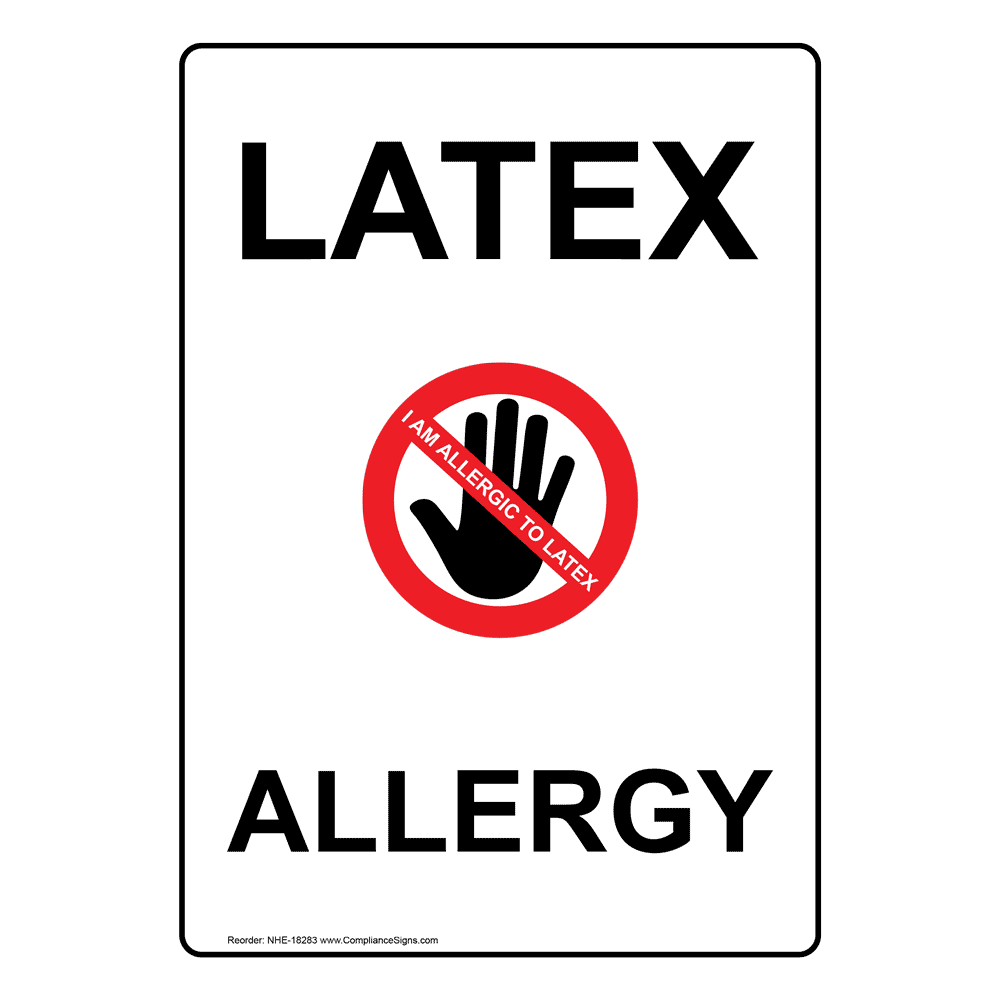 Vertical White Latex Allergy Sign or Label Symbol