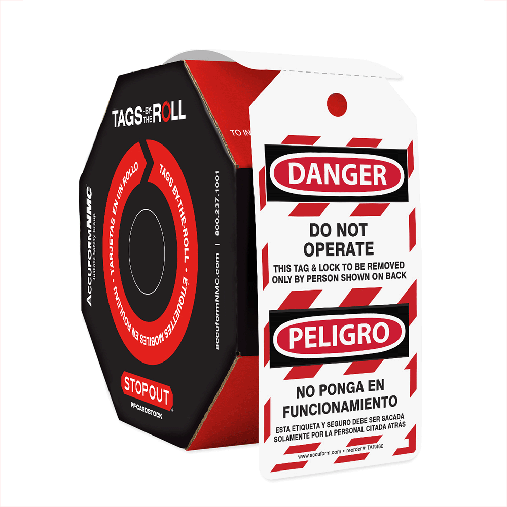 LOCKED OUT Lockout Tagout Tags English Spanish Roll of 100 or 250