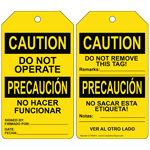 OSHA CAUTION DO NOT OPERATE NO HACER FUNCIONAR English + Spanish Safety Tag CS798416