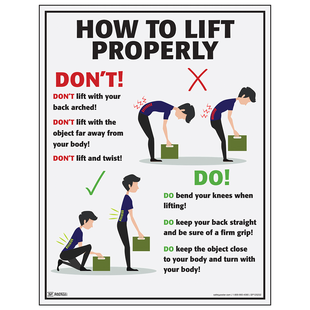 Safety Poster To Ensure Proper Lifting Of Heavy Items - Riset