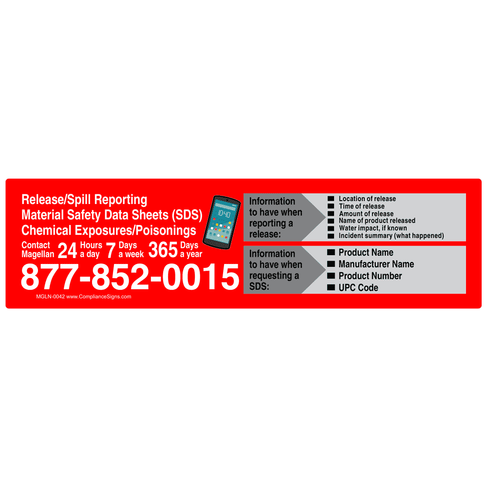 Release/Spill Reporting Material Safety Label / Sticker White